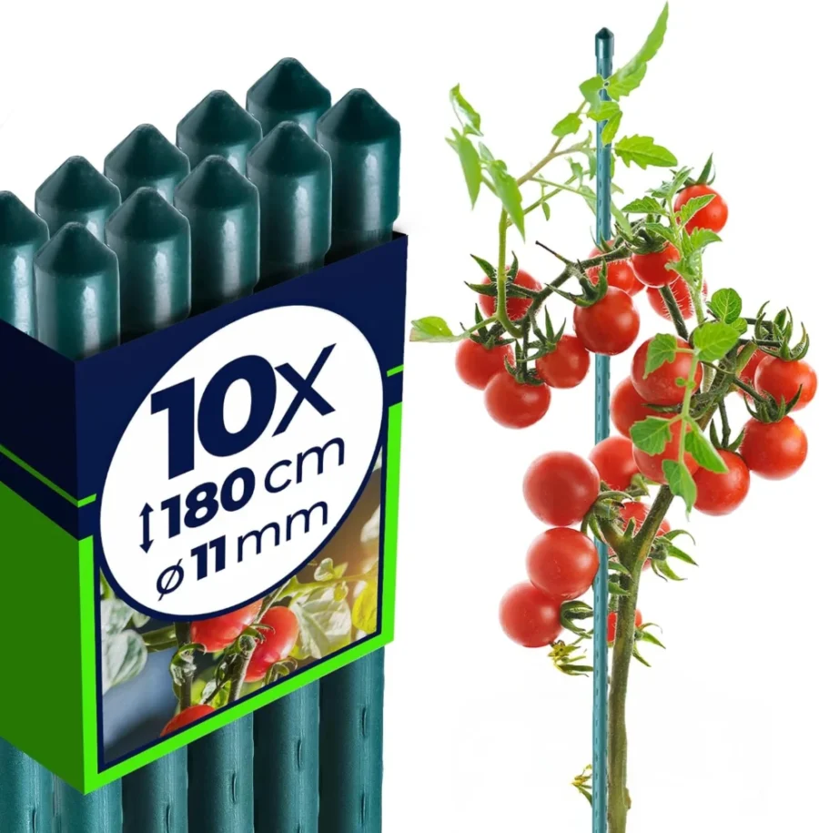 Lot de 10 tuteurs à tomates verts 180 cm en acier