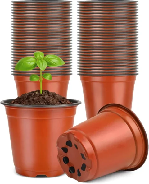 Lot de 100 pots de semis en plastique, 10 cm, marron