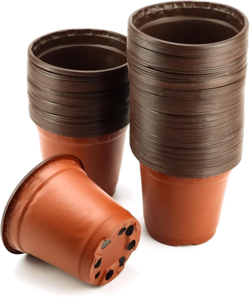 Lot de 100 pots de semis en plastique marron, 10 cm