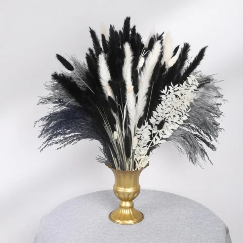 Lot de 102 herbes de la pampa séchées noir et blanc