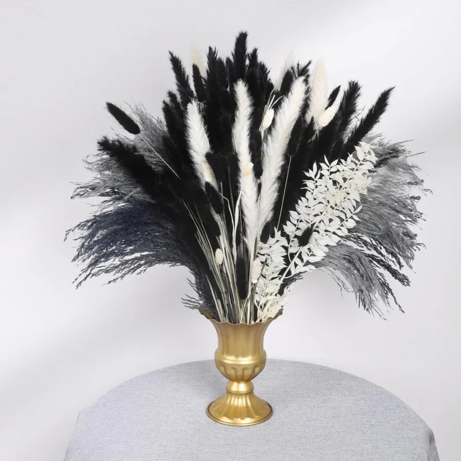 Lot de 102 herbes de la pampa séchées noir et blanc