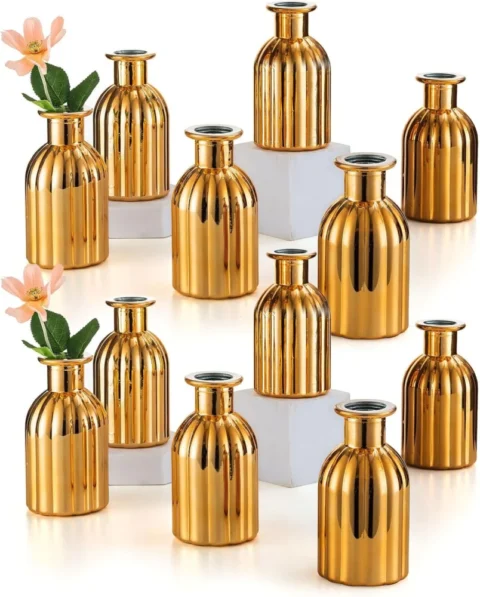 Lot de 12 mini vases bourgeon en verre doré