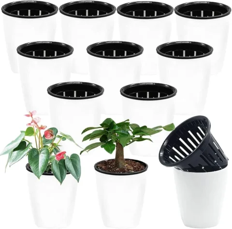 Lot de 12 petits pots auto-arrosants blancs, 9 cm