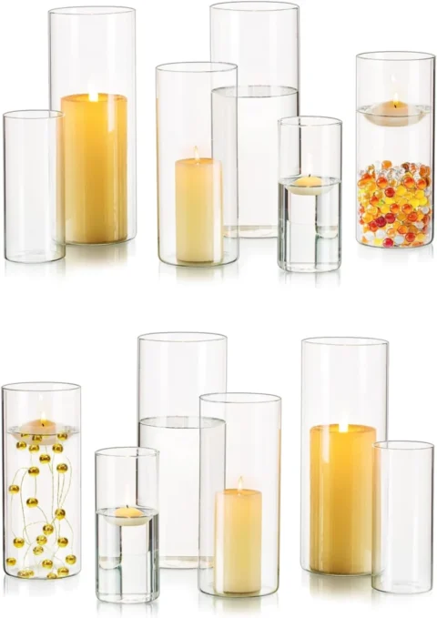Lot de 12 photophores-vases en verre, 3 tailles