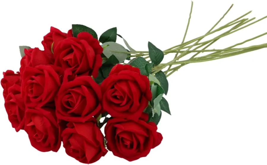 Lot de 12 roses artificielles rouges en velours