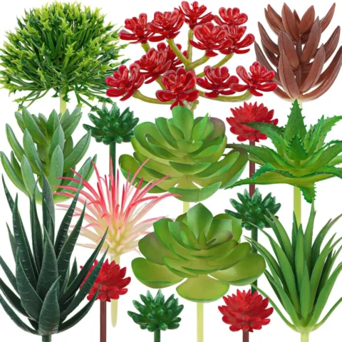 Lot de 16 succulentes artificielles multicolores sans pot
