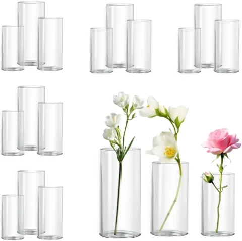 Lot de 18 vases cylindriques en verre, 3 tailles