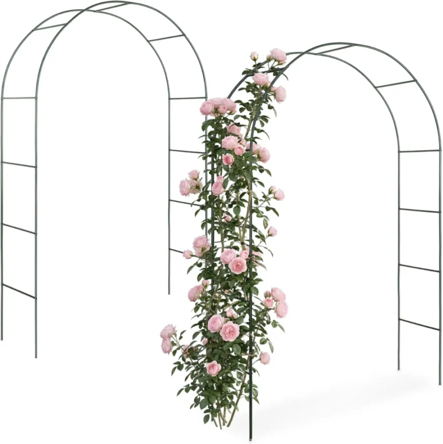 Lot de 2 arches à roses en acier vert foncé