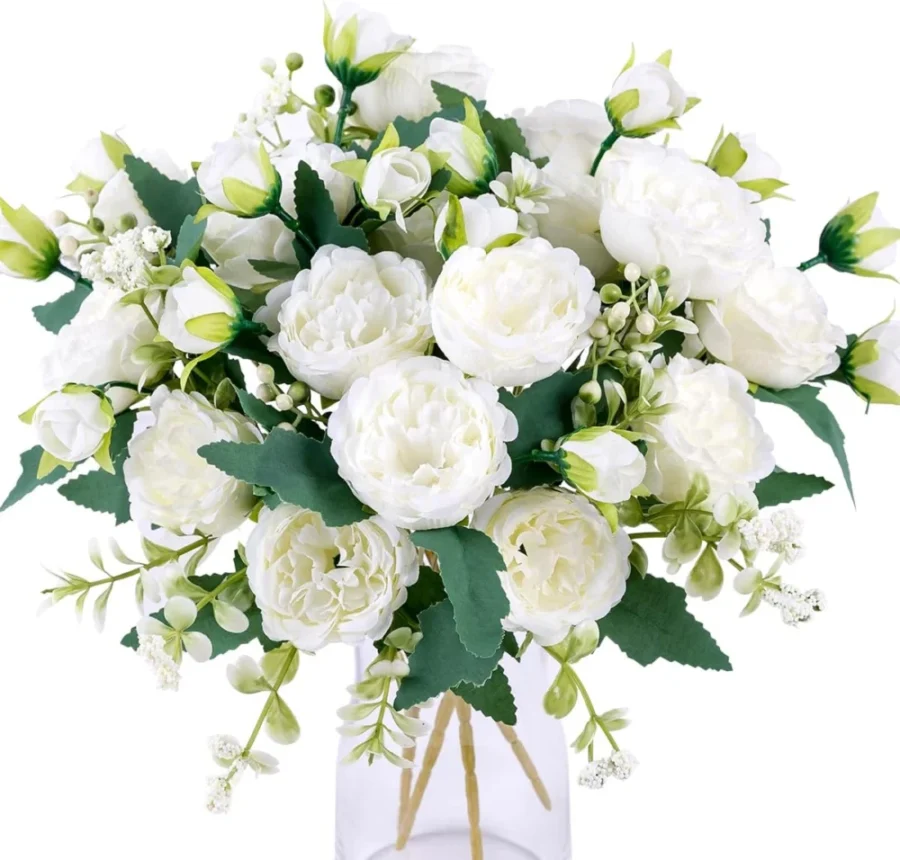 Lot de 2 bouquets de pivoines artificielles blanches
