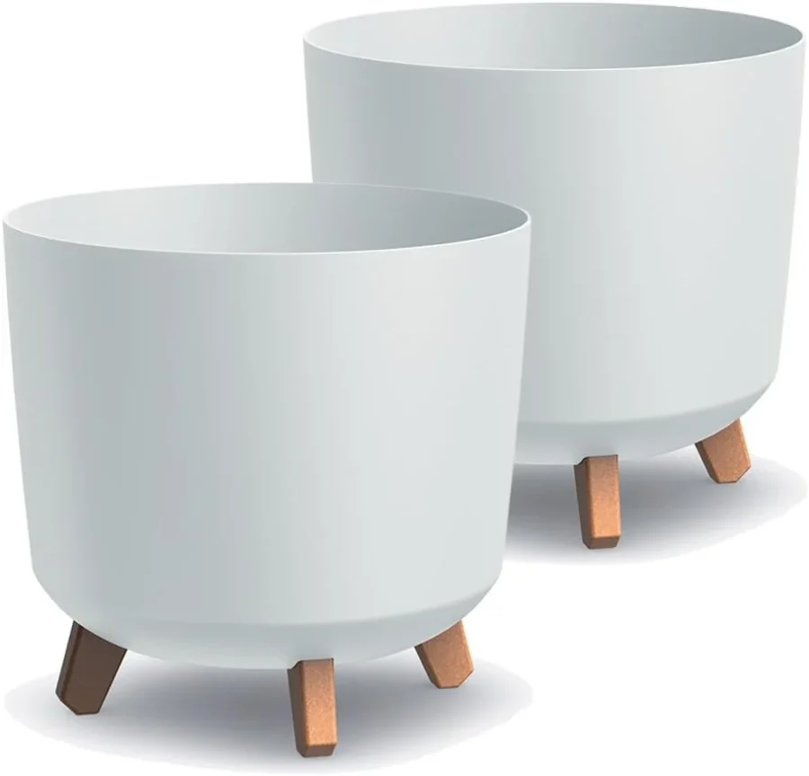 Lot de 2 cache-pots sur pieds blancs, 30 cm