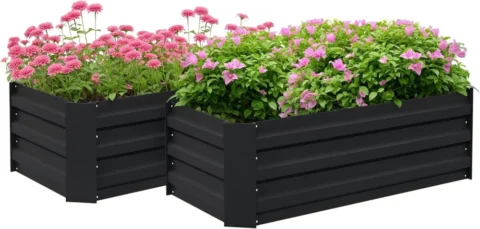 Lot de 2 carrés potagers en acier noir 100 x 50 cm