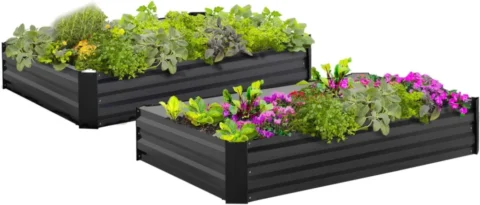 Lot de 2 carrés potagers en métal, 115 cm, gris