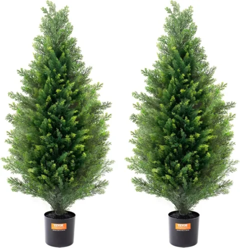Lot de 2 cèdres topiaires artificiels 91 cm avec pot