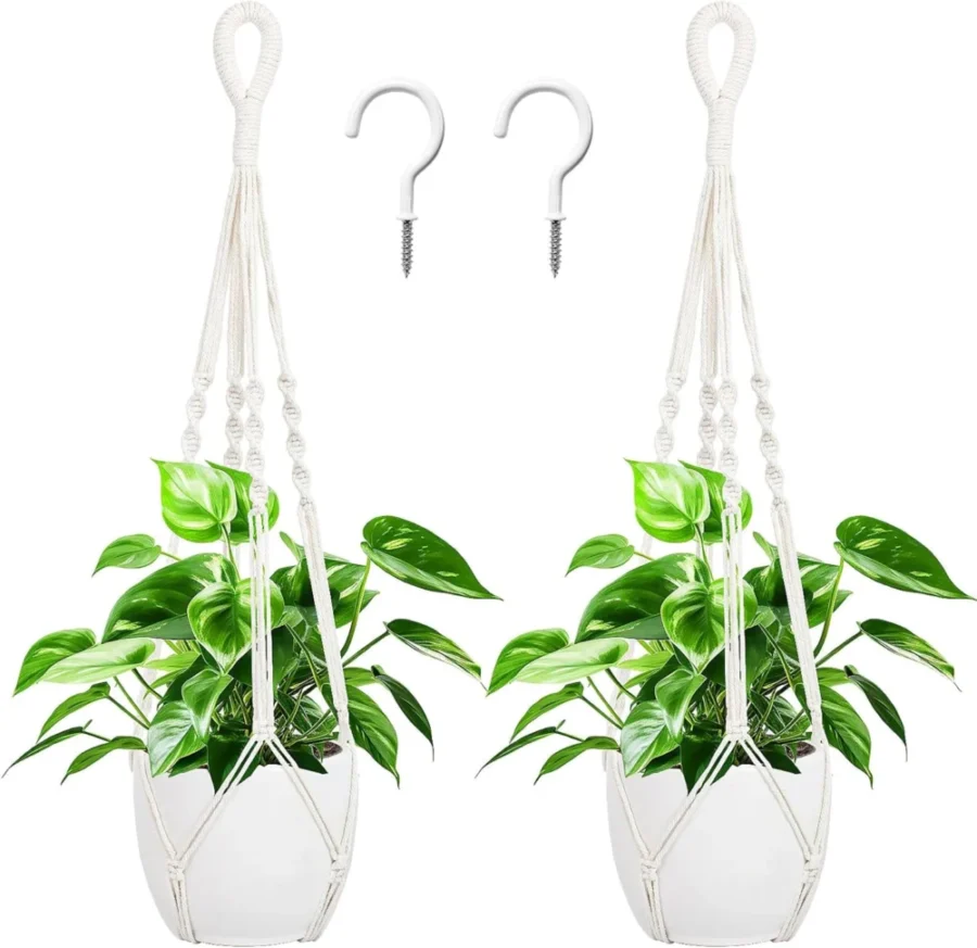 Lot de 2 cintres macramé en coton blanc pour plantes