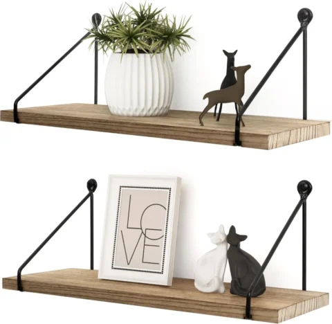 Lot de 2 étagères murales rustiques bois et métal, 40 cm