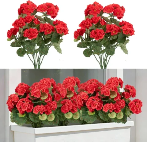 Lot de 2 géraniums artificiels rouges pour extérieur