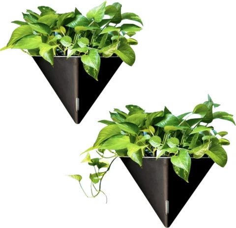Lot de 2 grands pots muraux triangulaires noirs