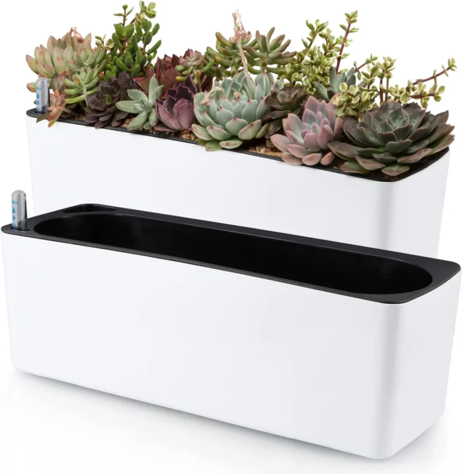 Lot de 2 jardinières auto-arrosantes blanches