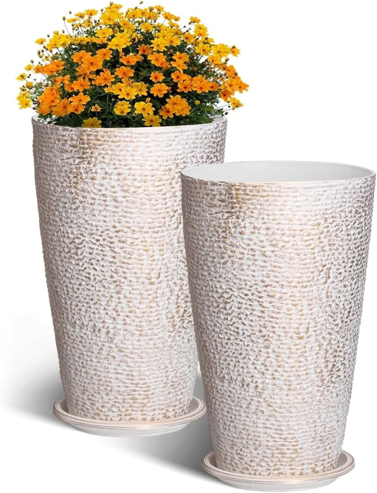 Lot de 2 jardinières coniques beiges, VEVOR, 53 cm
