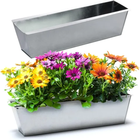 Lot de 2 jardinières en zinc argenté 38 cm