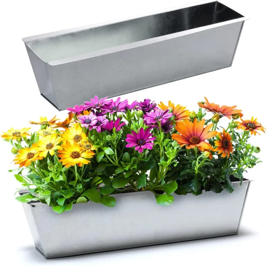 Lot de 2 jardinières en zinc argenté 38 cm