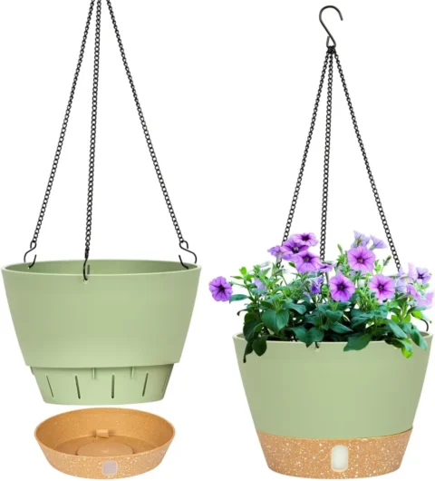 Lot de 2 jardinières suspendues en plastique vert, 20 cm