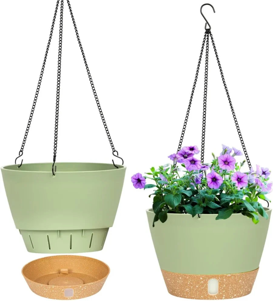 Lot de 2 jardinières suspendues en plastique vert, 20 cm