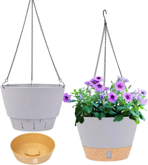 Lot de 2 jardinières suspendues gris clair, 20 cm