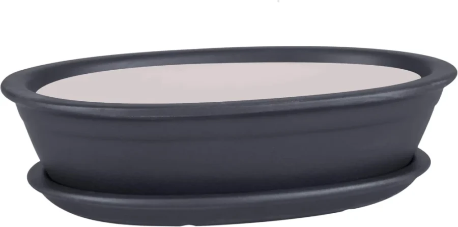 Lot de 2 mini pots à bonsaï en céramique noire, 25 cm