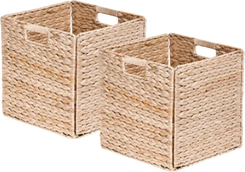Lot de 2 paniers carrés pliables en jacinthe d’eau, 31 cm