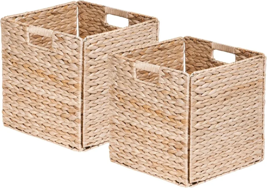 Lot de 2 paniers carrés pliables en jacinthe d’eau, 31 cm