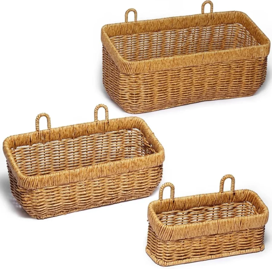 Lot de 2 paniers muraux imitation osier, jaune