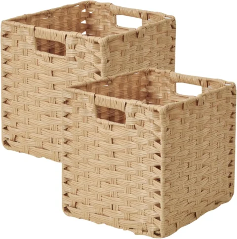 Lot de 2 paniers pliables imitation rotin, 25 cm