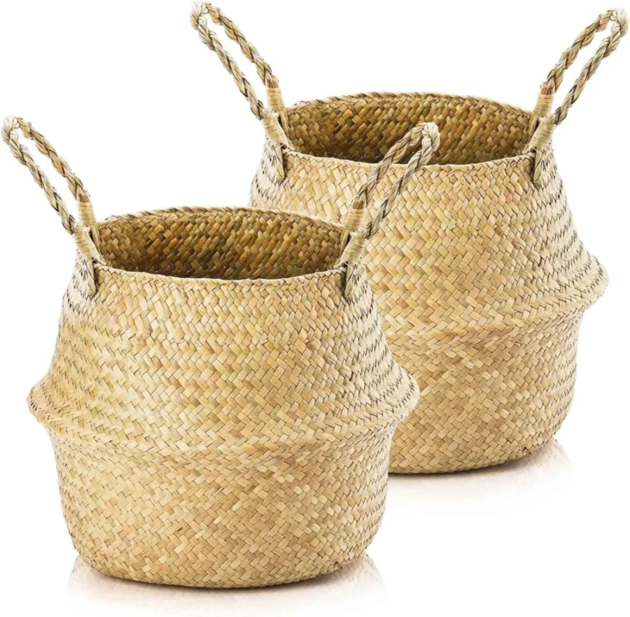 Lot de 2 paniers tressés en jonc de mer, 24 cm
