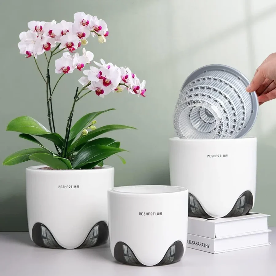 Lot de 2 pots à orchidée double couche, blanc, 12,7 cm