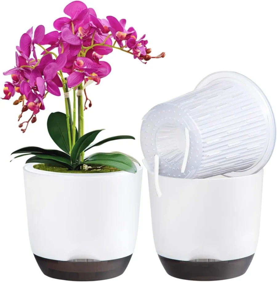 Lot de 2 pots à orchidées double couche, 14,5 cm