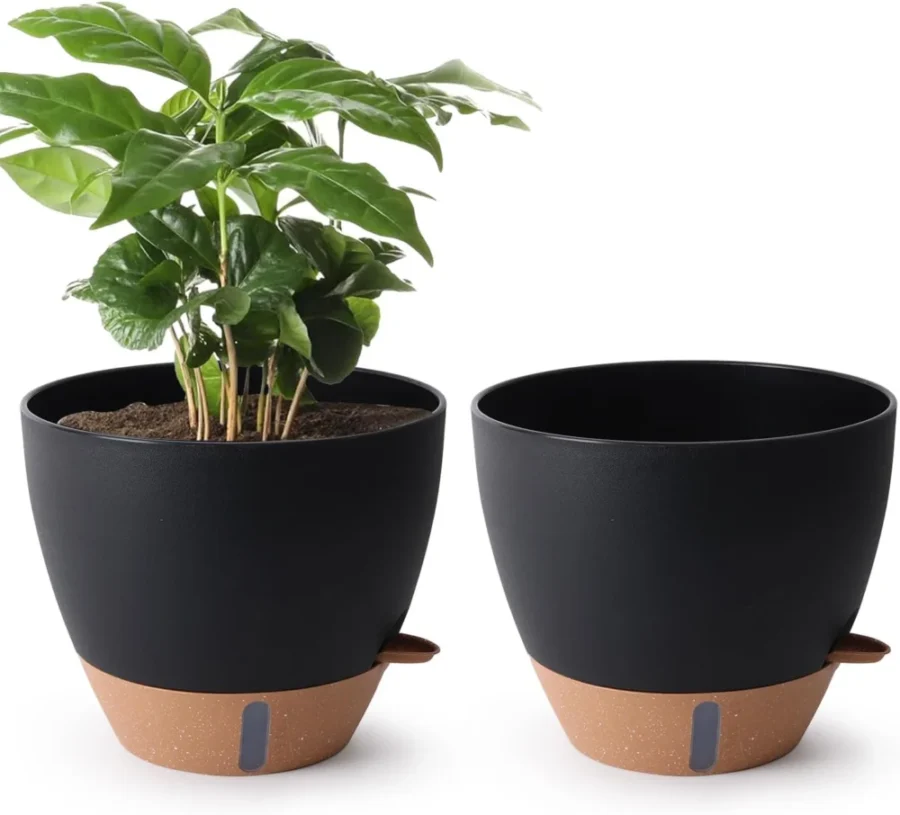 Lot de 2 pots auto-arrosants noirs, 30 cm
