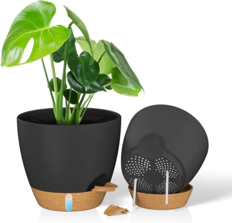 Lot de 2 pots auto-irrigants noirs, 25 cm