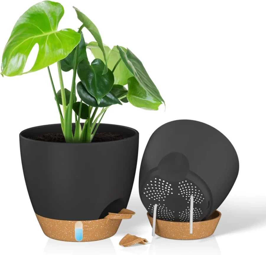 Lot de 2 pots auto-irrigants noirs, 25 cm