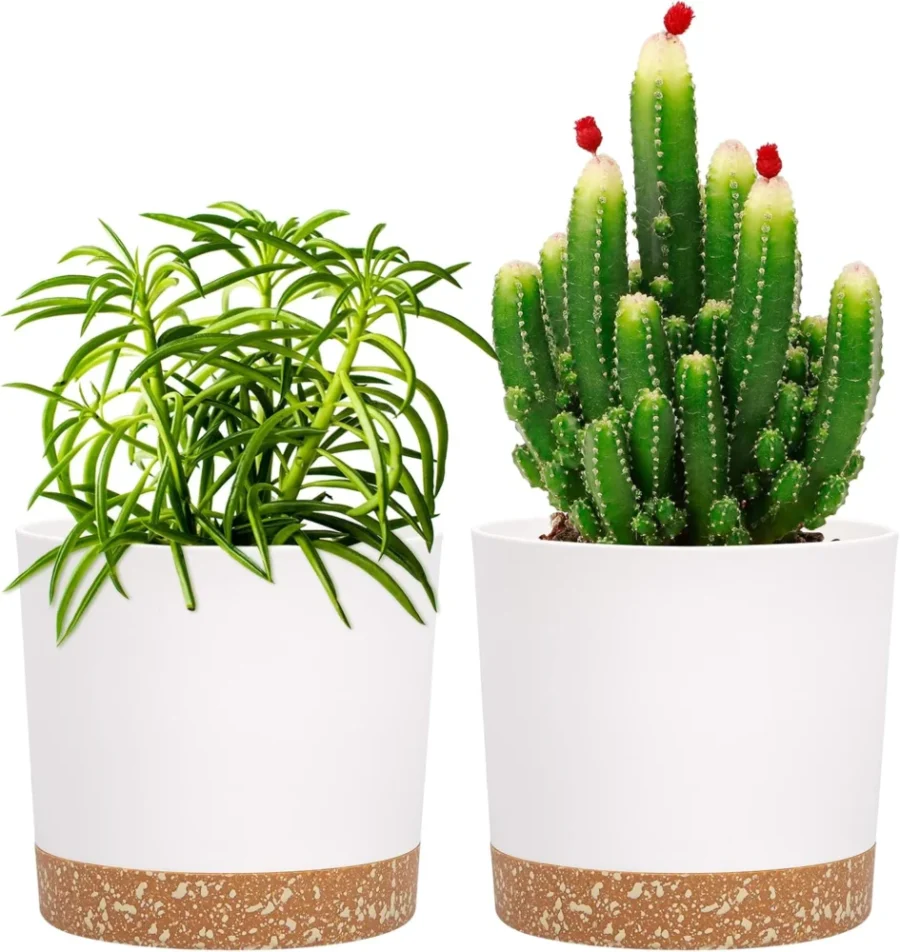 Lot de 2 pots de fleurs blancs avec base amovible, 12,7 cm