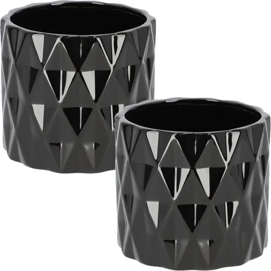 Lot de 2 pots de fleurs cylindriques noirs, 12 cm