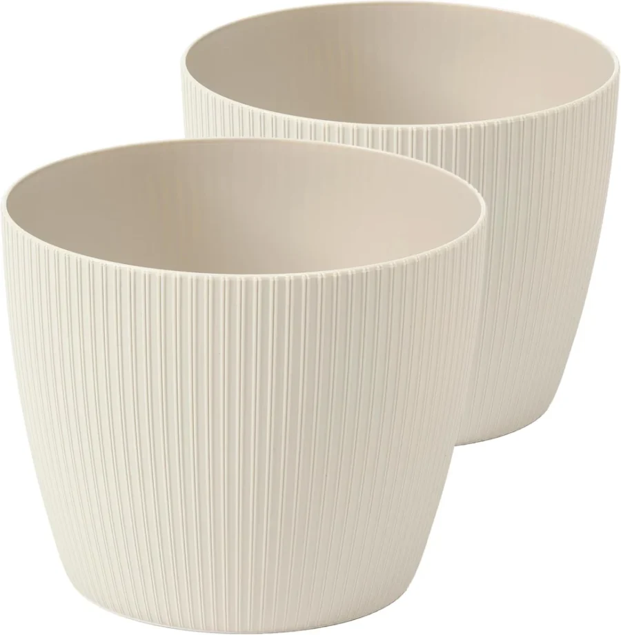 Lot de 2 pots de fleurs ronds beiges, 30 cm