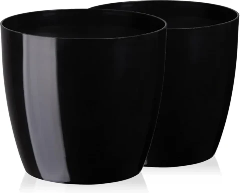 Lot de 2 pots de fleurs ronds en plastique noir, 12 cm