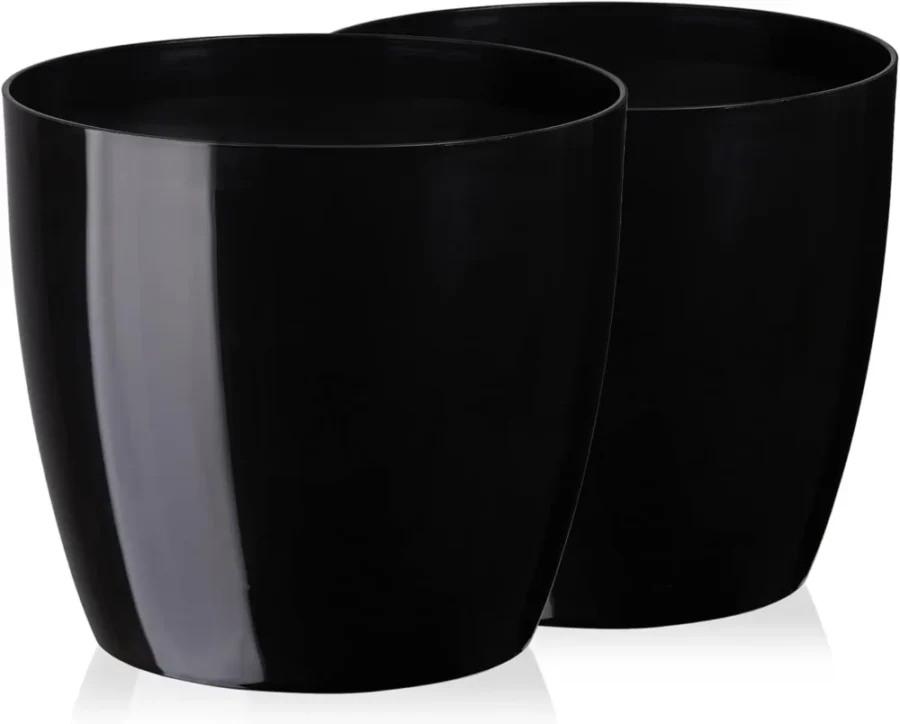 Lot de 2 pots de fleurs ronds en plastique noir, 12 cm