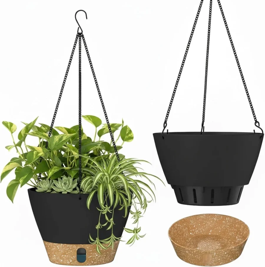 Lot de 2 pots de fleurs suspendus gris foncé, 20 cm
