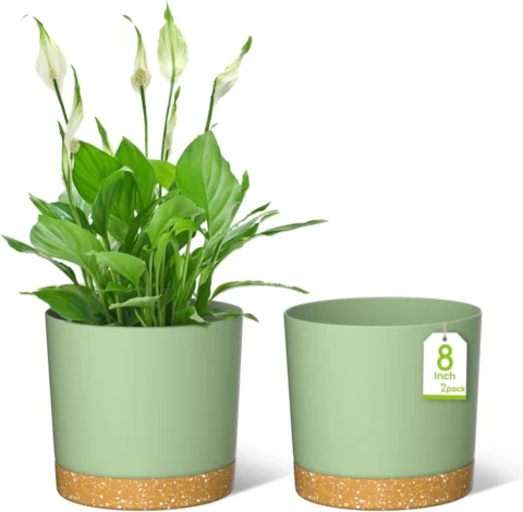 Lot de 2 pots de fleurs verts en plastique, 16,5 cm