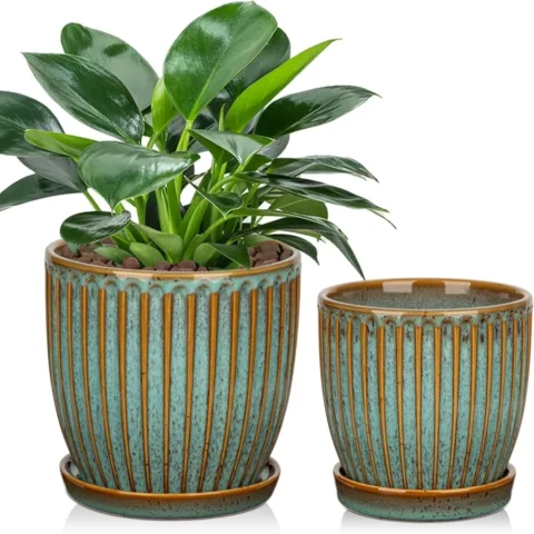 Lot de 2 pots en céramique bleu foncé, 13 et 15 cm