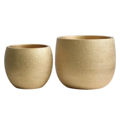 Lot de 2 pots en céramique dorée, 14 et 17,5 cm
