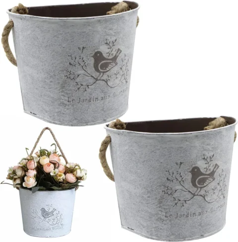 Lot de 2 pots muraux demi-cercle en métal blanc