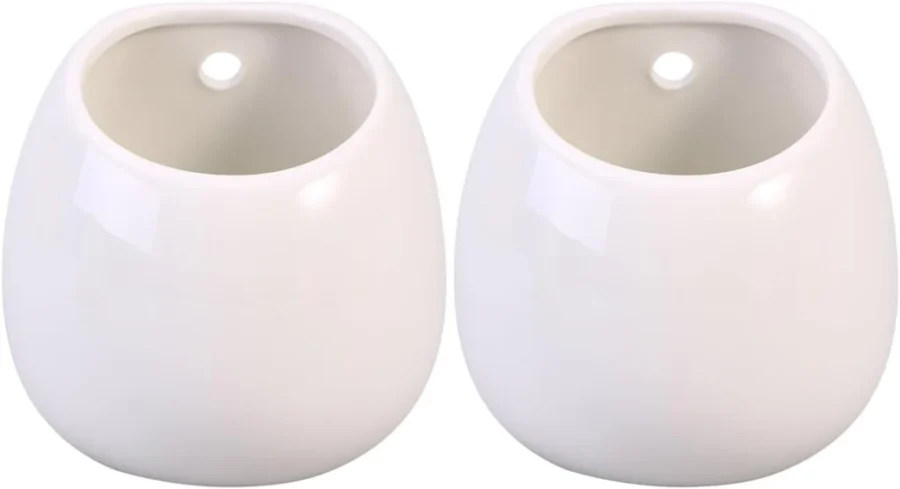 Lot de 2 pots muraux en céramique blanche, sans trou